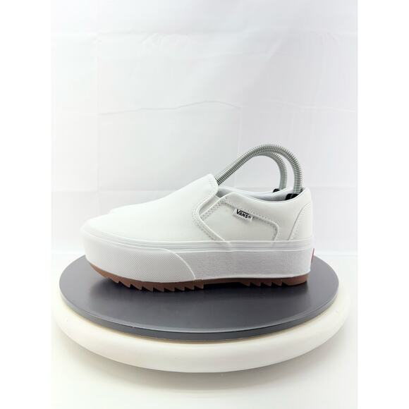 Vans Asher Platform ST Womens Size 7.5 Triple White Skateboard Slip On Shoes NEW - Picture 1 of 11